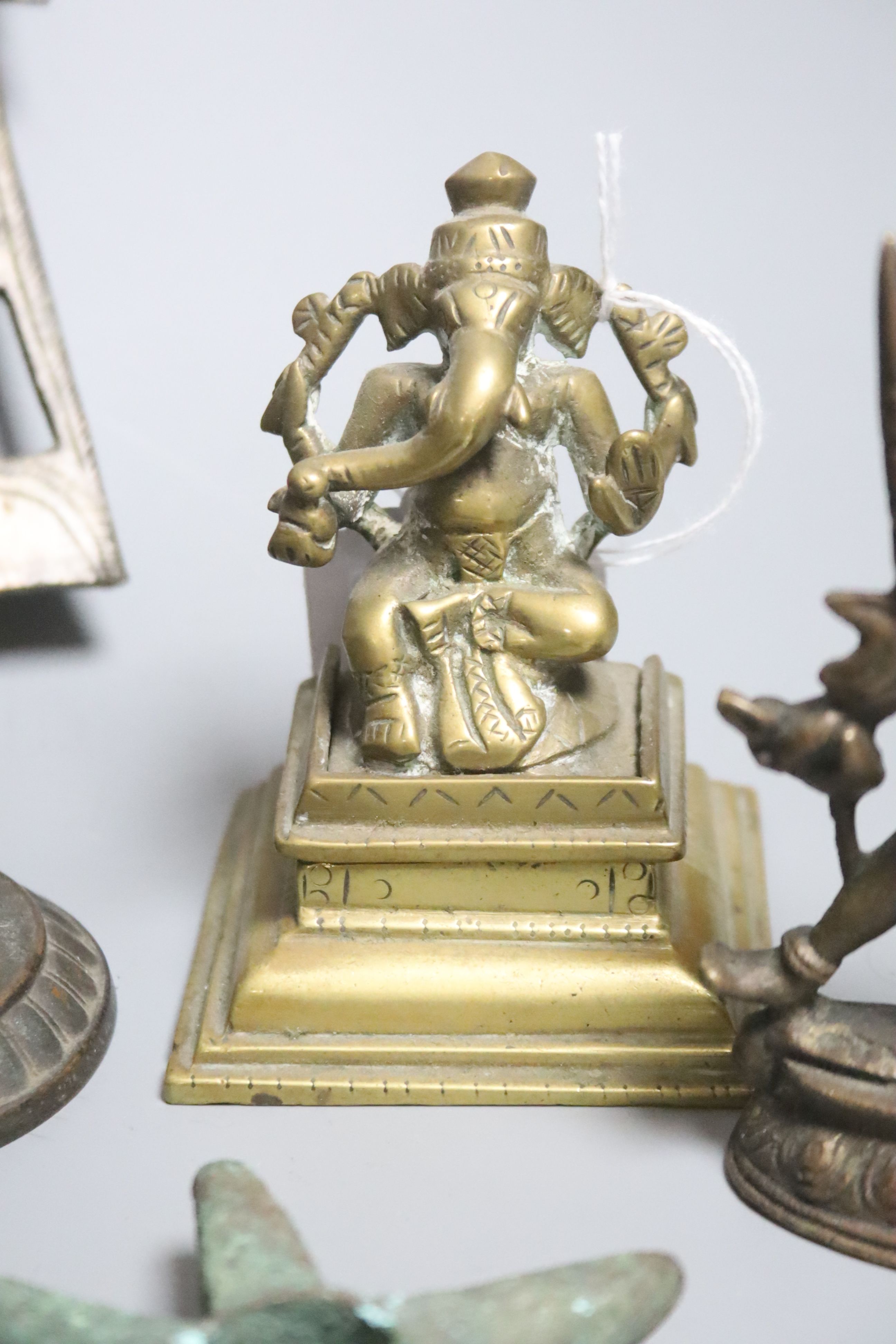 A group of Indian Hindu bronze and brass figures and deities